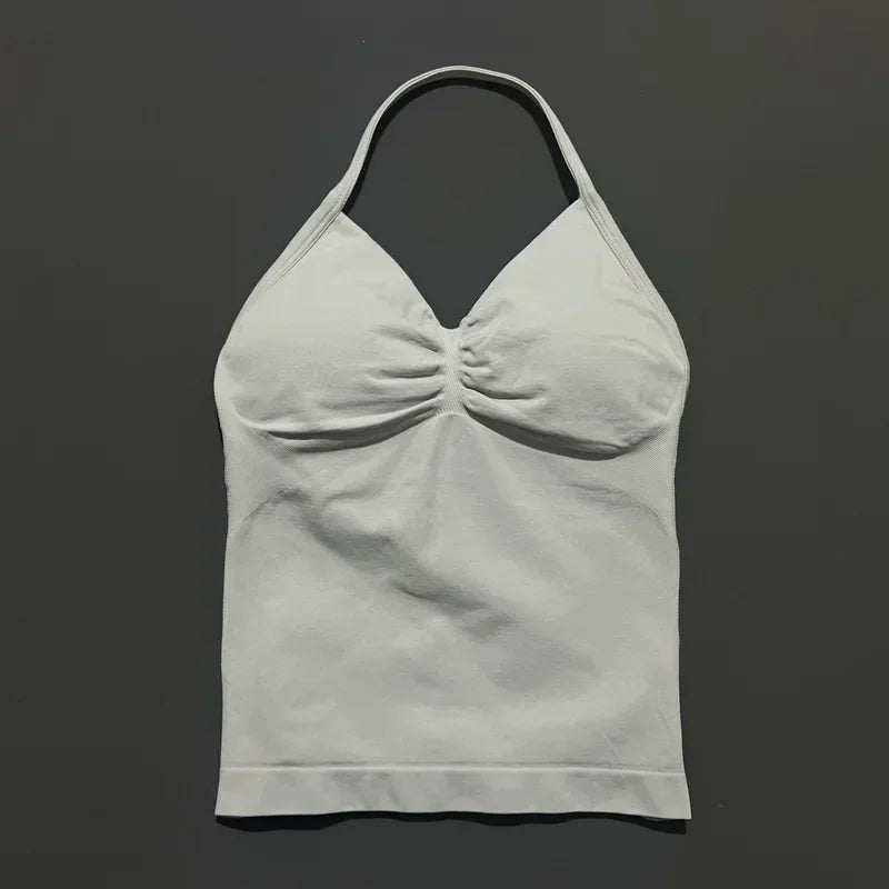 NCOYOE Women Gym Tank Top Sports V Neck Seamless Slim Fit Longline Yoga Top Running Fitness Workout Activewear Top
