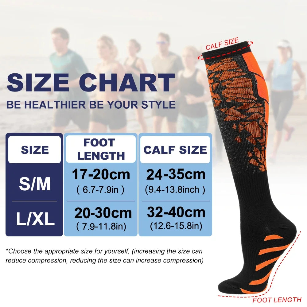 1Pair New Compression Socks 20-30mmhg High Stockings Men Women Sports Socks For Marathon Cycling Football Varicose Veins
