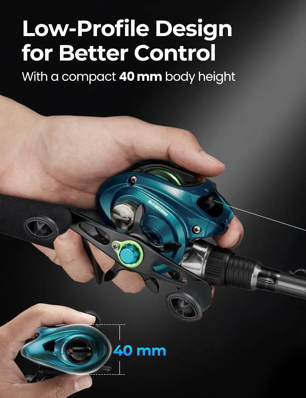 Ultra-Light Baitcasting Reel,  Compact Low Profile Baitcaster, 7.2:1 Gear Ratio, Palm Fit, Magnetic Brake Fishing Reel for Creeks, Ponds, Light Lures & Finesse Bass