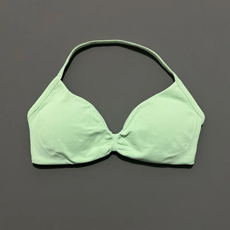 Histello Sports Strappy Bra Women Yoga Tank Bra Seamless High Support Fitness Workout Top Running Exercise Halter Gym Bras