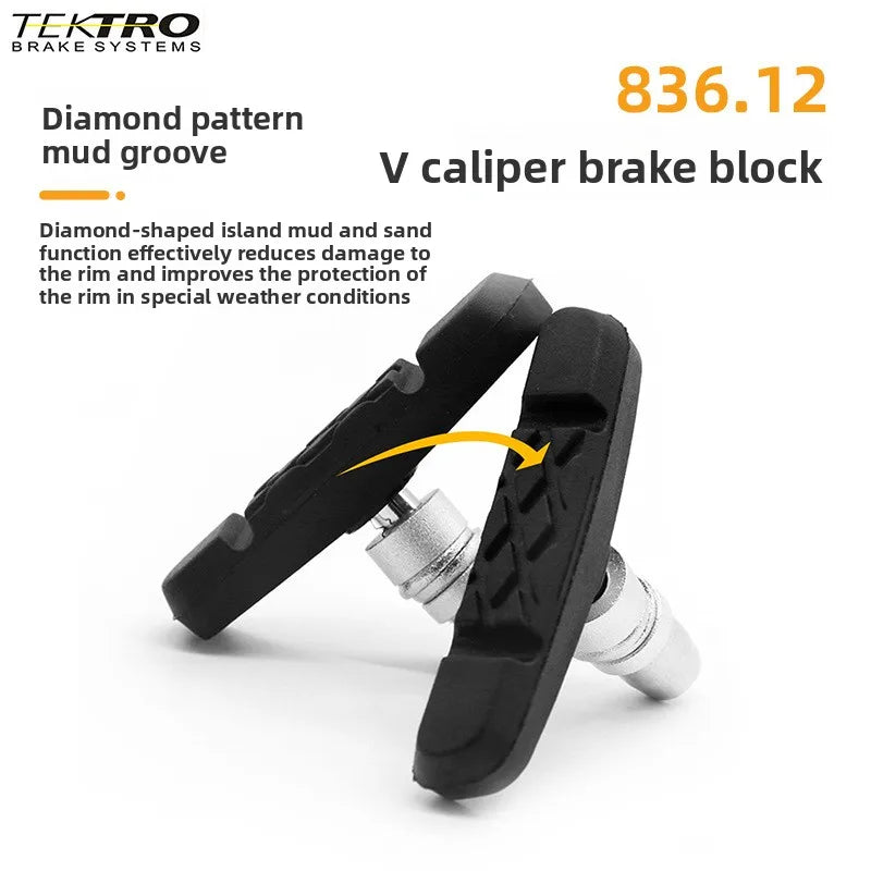 TEKTRO 836.12 Bike Brake Pads for V-Brake, Quiet Wear-Resistant Brake Shoes for Mountain Bike Bicycle Aluminum Rim Bicycle Parts