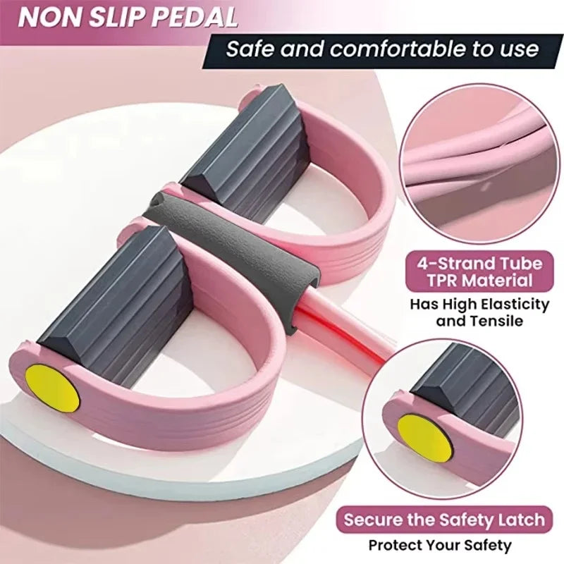 4-Tube Elastic Yoga Pedal Pull Resistance Band, Multifunctional Fitness Pull Rope for Abdomen Waist Arm Muscle Training Equipmen