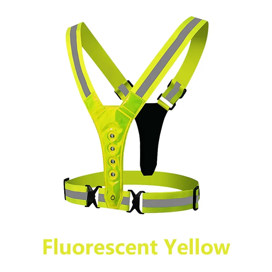 Adjustable Elastic Flashing LED High Visibility Reflective Vest Outdoor Sports Cycling Safety Night Running Vest