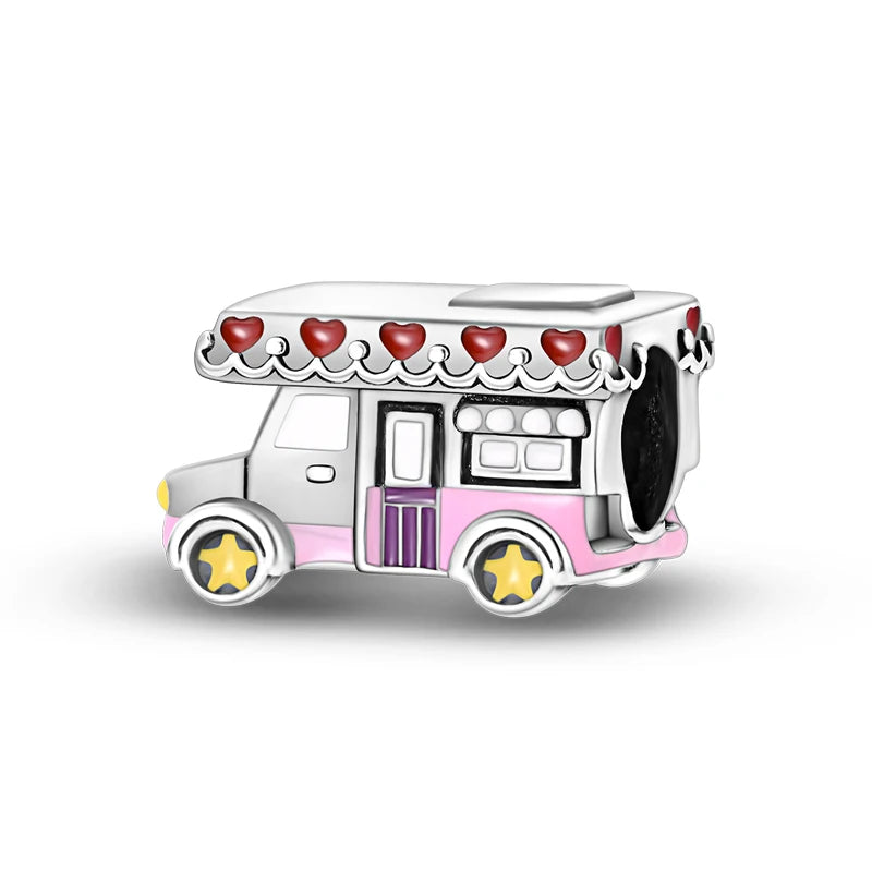 Fashion 100% 925 Silver Red Motorcycle Sports Car SUV Bus Charms Beads For Women Fit DIY Pan Bracelets Party Birthday Jewelry