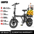 14'' Foldable Electric Bike 500W Motor 48V Battery 22MPH Max Speed 30Miles Long Range with Two Seats for Adult Mini E Bike