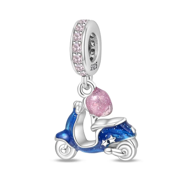 Fashion 100% 925 Silver Red Motorcycle Sports Car SUV Bus Charms Beads For Women Fit DIY Pan Bracelets Party Birthday Jewelry