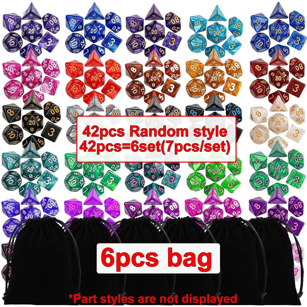 42pcs Polyhedral DND Dice Set with Black Drawstring Pouch - Color-Coded Faces, RPG & D&D Tabletop Game Accessories, ZSY