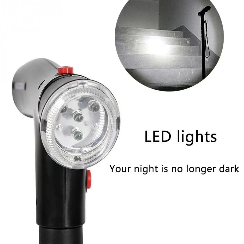 LED Telescopic Foldable Walking Cane with Emergency Alarm Anti-slip Elderly Walking Aid Crutch Stick for Seniors Parents