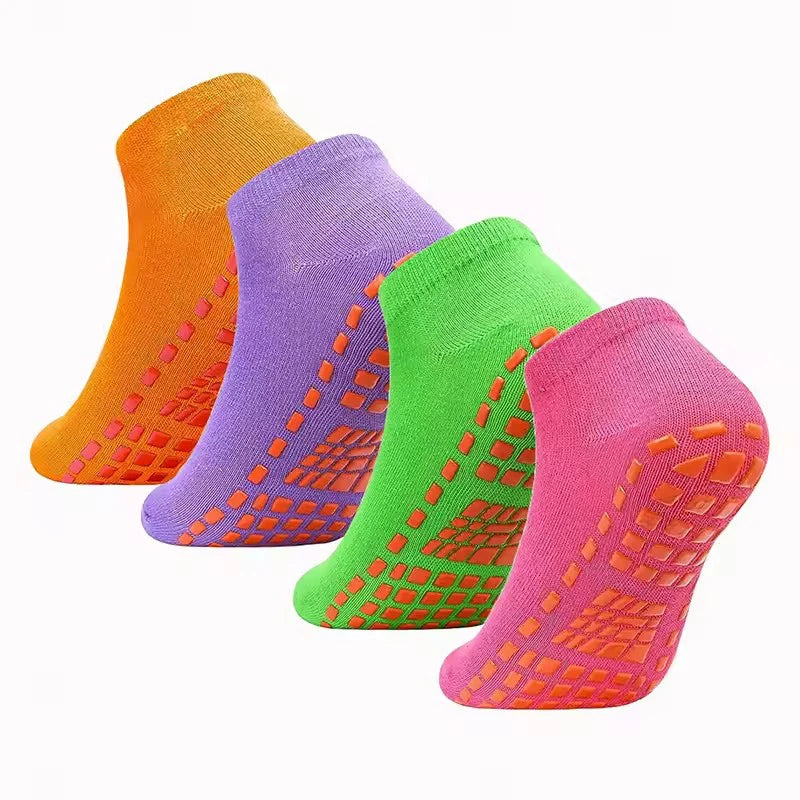 4 Pairs of Pure Cotton Yoga Socks Fitness Pilates Women's Socks Silicone Anti Slip and Wear-Resistant Foot Massage Ankle Socks