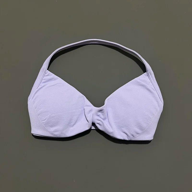 Histello Sports Strappy Bra Women Yoga Tank Bra Seamless High Support Fitness Workout Top Running Exercise Halter Gym Bras