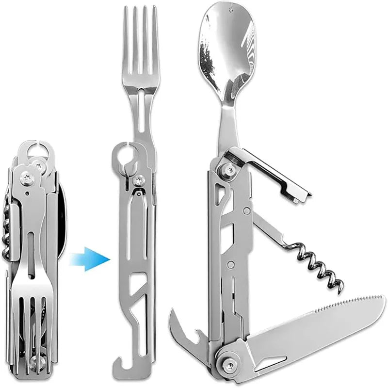 Portable Stainless Steel Foldable Cutlery Set, Knife Fork Spoon Combo, Lightweight Reusable Tableware for Camping Picnic Hiking