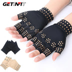GETINFIT Dispensing Pressure Half Finger Gloves Outdoor Fitness Riding Gloves Non-slip Rehab Gloves Magnetic Physical Therapy