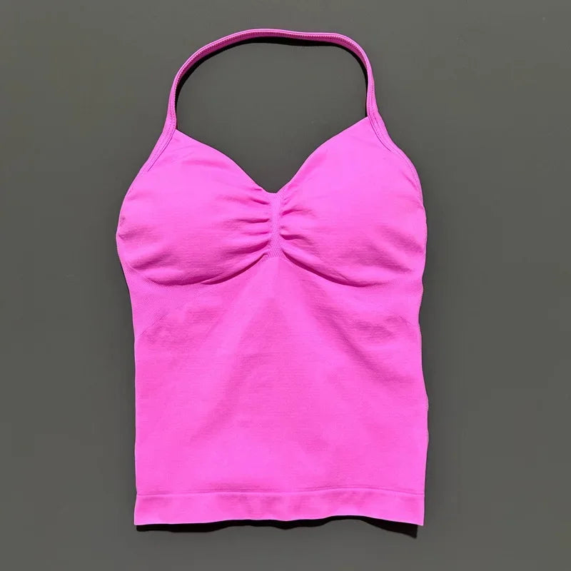 NCOYOE Women Gym Tank Top Sports V Neck Seamless Slim Fit Longline Yoga Top Running Fitness Workout Activewear Top