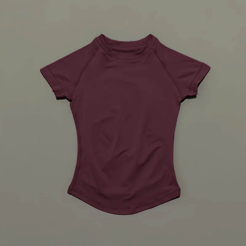 Sport Short Sleeve Top Women Running Sports T Shirt Summer Short Sleeve Round Neck Breathable Stretchy Gym Yoga Fitness Top