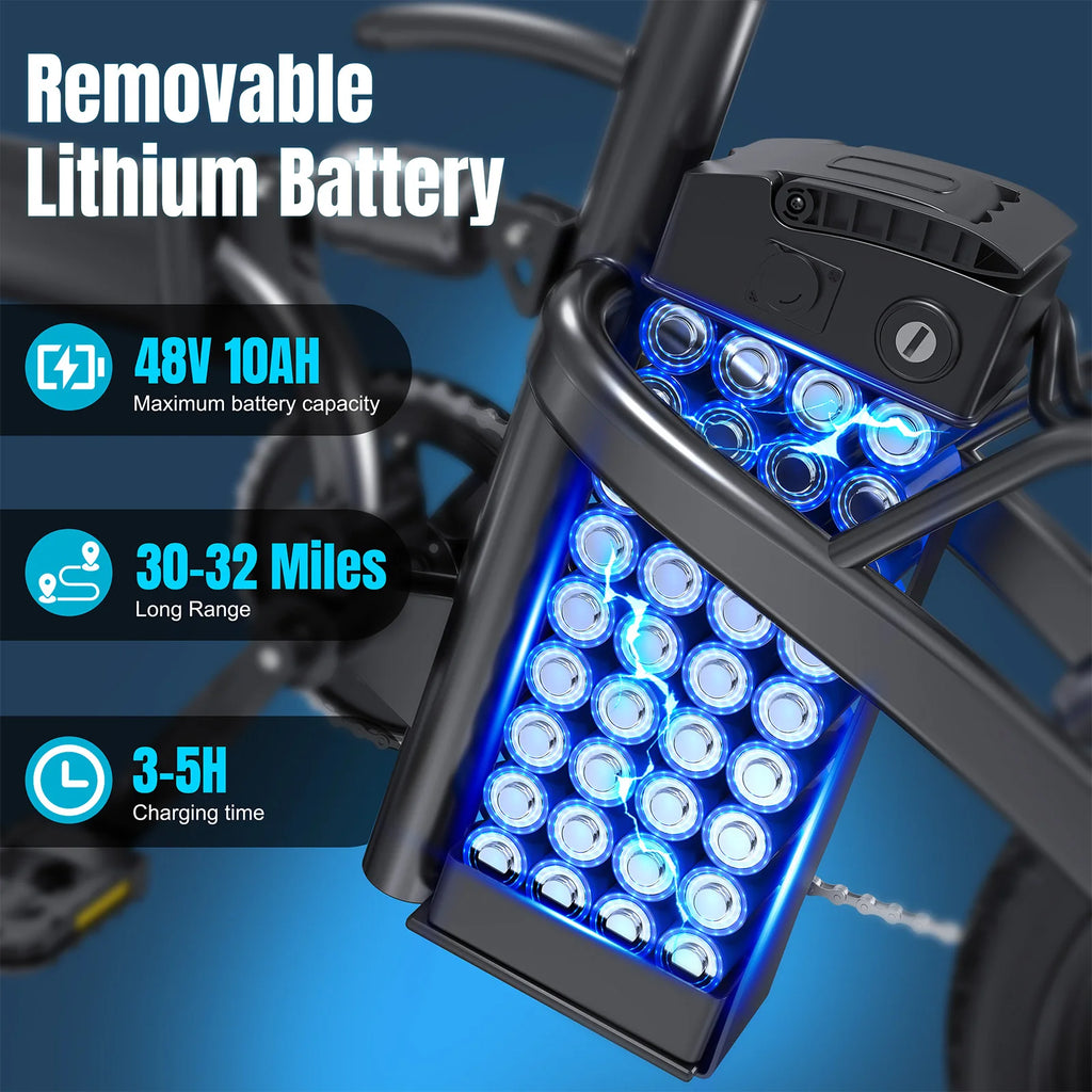 560W Adult Electric Bikes,24MPH,48V10.4AH Removable Battery,14inch Folding Electric Bike,Multi-Shock Absorption Electric Bicycle