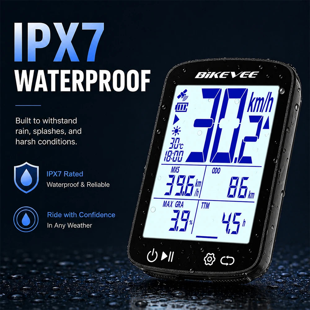 BIKEVEE Newest 2.4-inch LCD Smart Digital Screen Multifunctional USB Rechargeable Wireless GPS Bike Computer 5.3 Bluetooth Outdoor Riding Bicycle Speedometer Odometer Stopwatch Tracker with Auto Backlight Cyclocomputer Bike A