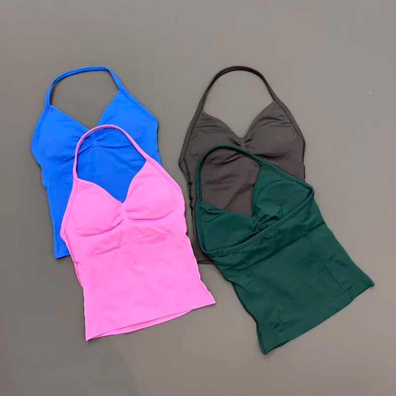 NCOYOE Women Gym Tank Top Sports V Neck Seamless Slim Fit Longline Yoga Top Running Fitness Workout Activewear Top