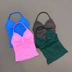 NCOYOE Women Gym Tank Top Sports V Neck Seamless Slim Fit Longline Yoga Top Running Fitness Workout Activewear Top