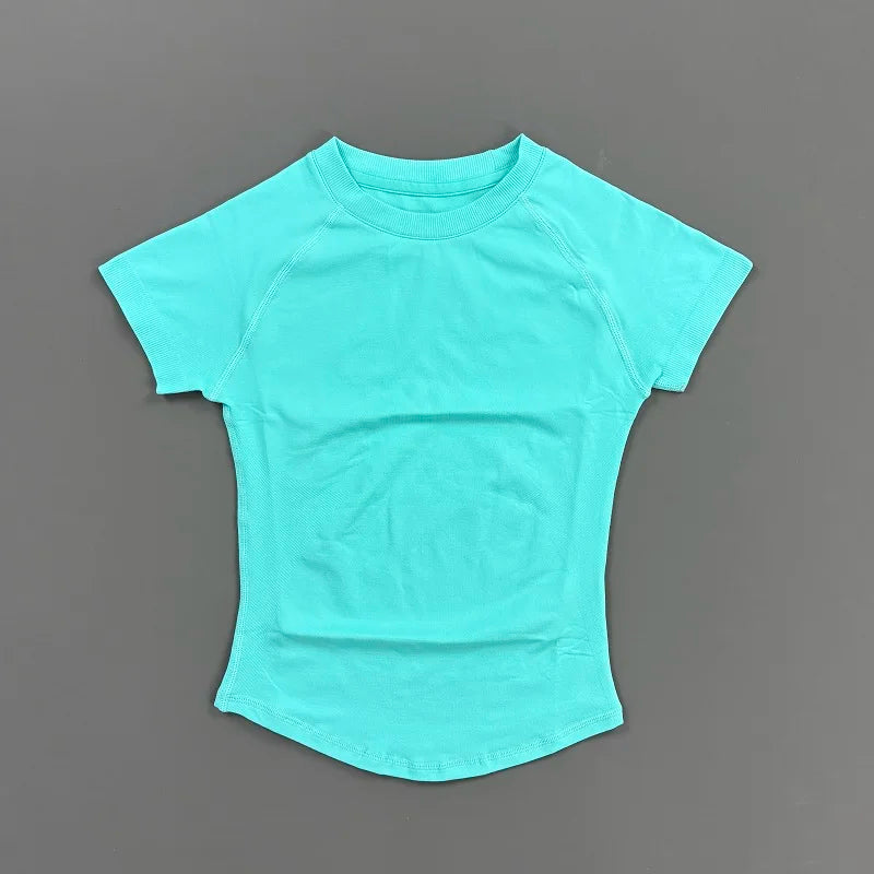 Sport Short Sleeve Top Women Running Sports T Shirt Summer Short Sleeve Round Neck Breathable Stretchy Gym Yoga Fitness Top