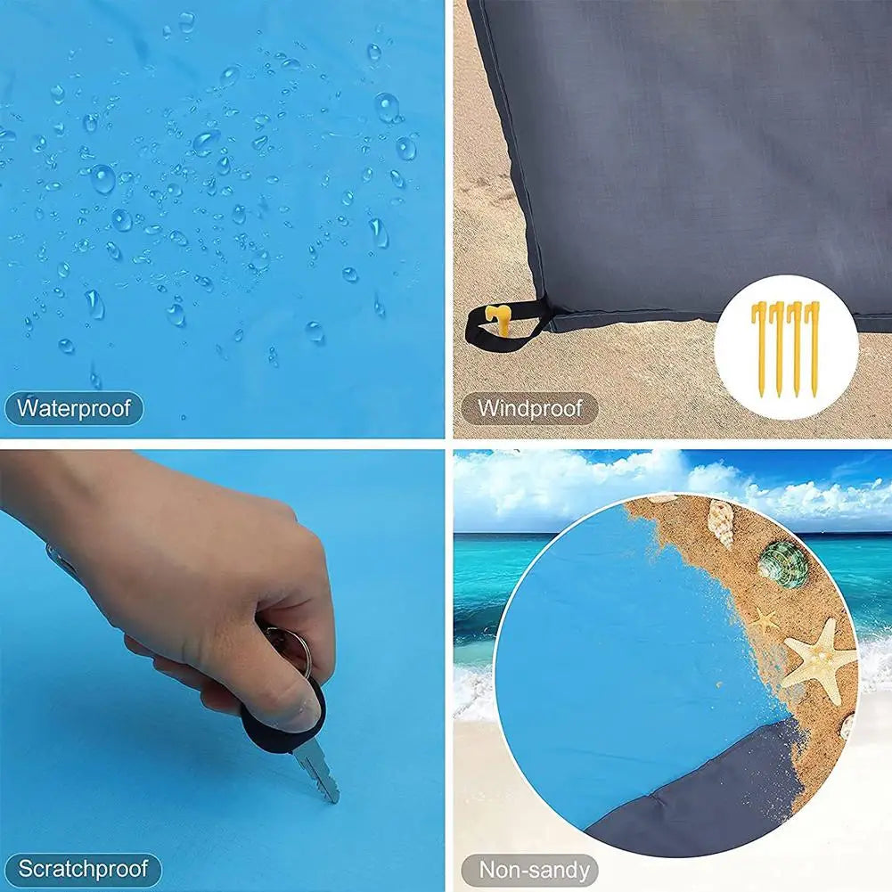 Extra Large Size Beach Blanket with Stakes & Bag Lightweight Waterproof Camping Mat Quick-Dry Picnic Blanket for Outdoor Travel