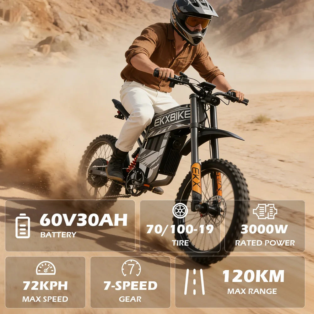 EKXBIKE TX1 Electric Bicycle 6000W Brushless Gearless Motors 60V30AH Lithium Battery Speed 80Kmh Adult Off Road MTB Ebike