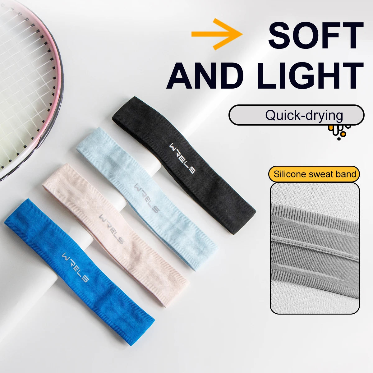 WRELS Sports Headband Anti-Slip Yoga Hair Band Quick Dry Running Sweatband Sweat Absorbing Breathable Elastic Fitness Headband