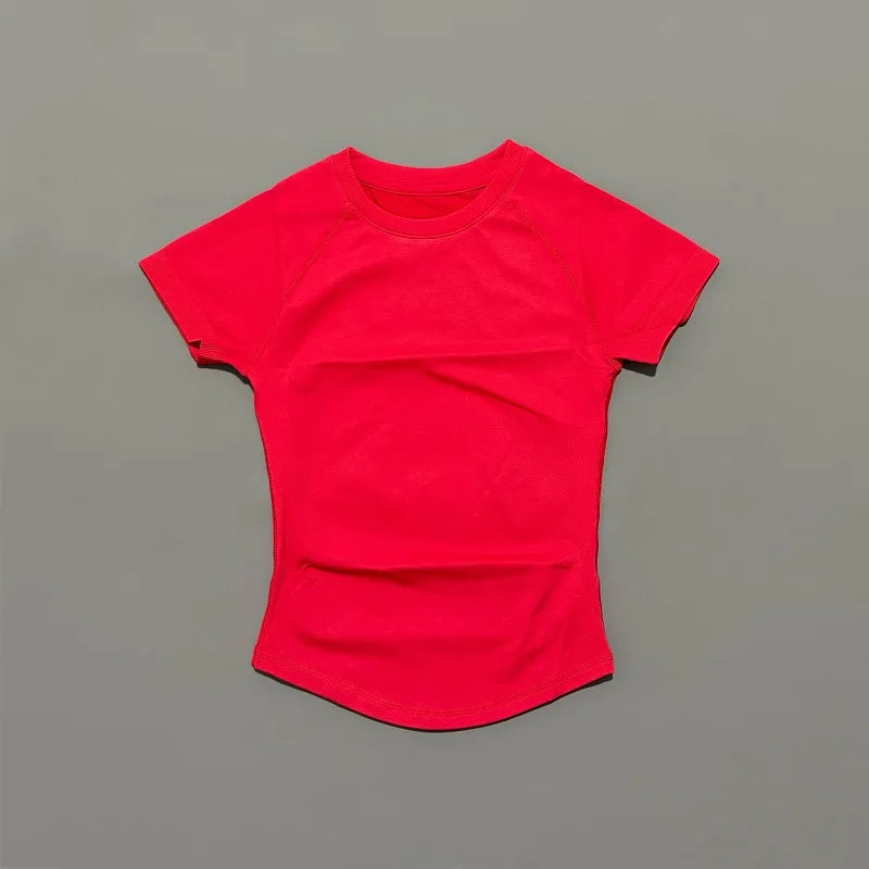 Sport Short Sleeve Top Women Running Sports T Shirt Summer Short Sleeve Round Neck Breathable Stretchy Gym Yoga Fitness Top
