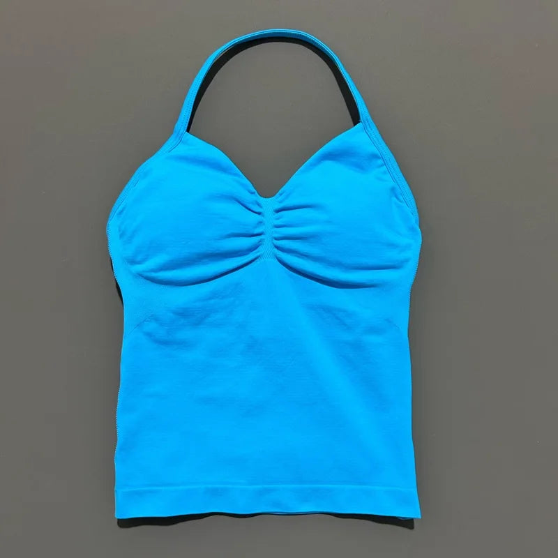 NCOYOE Women Gym Tank Top Sports V Neck Seamless Slim Fit Longline Yoga Top Running Fitness Workout Activewear Top