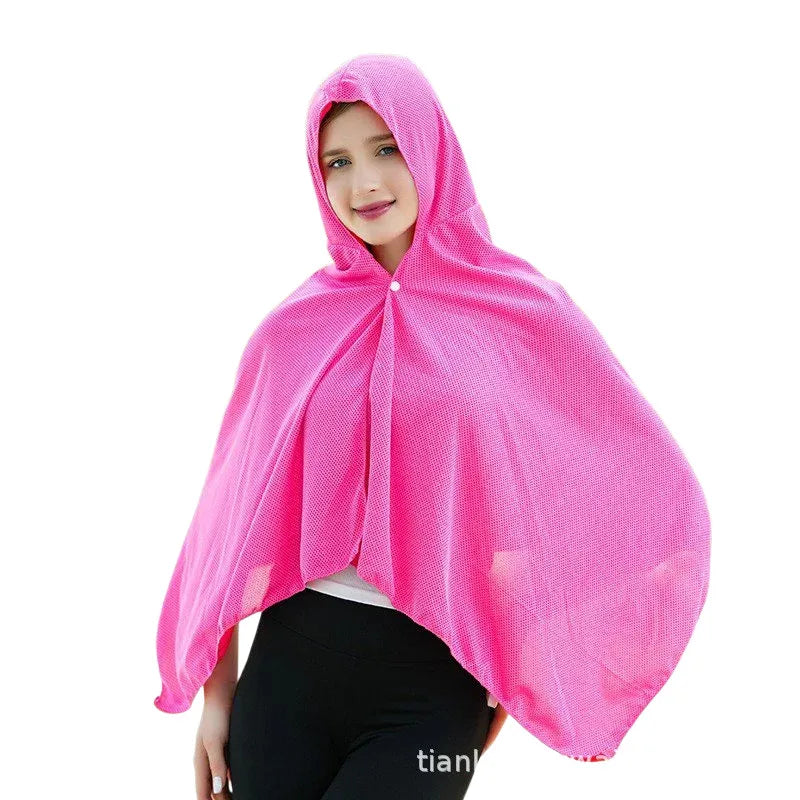 4-in-1 Cooling Hooded Cloak Super Absorbent Oversized Hooded Towel Wrap Sunscreen Quick Dry Shawl for Swimming Beach Pool Travel