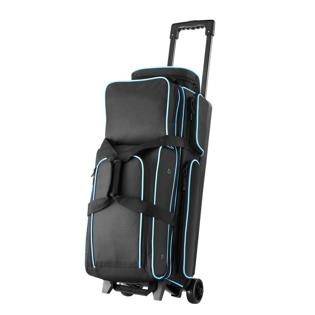 SucceBuy Bowling Ball Bag 3 Ball Double Roller Bowling Bag Featuring a Separate Compartment for Shoes Retractable Handle Extends