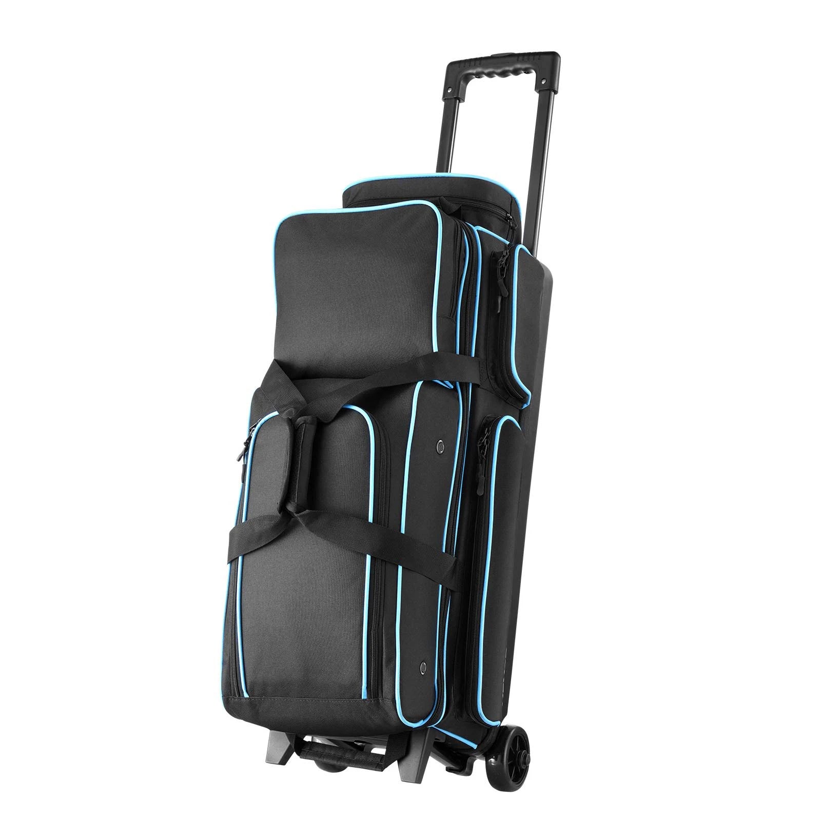 SucceBuy Bowling Ball Bag 3 Ball Double Roller Bowling Bag Featuring a Separate Compartment for Shoes Retractable Handle Extends