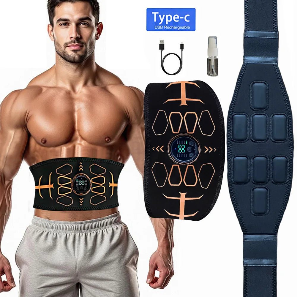 Muscle Toner Smart Abdominal Toning Belt EMS Muscle Stimulator Ab Trainer USB Charge Body Massager Weight Loss Fitness Equipment
