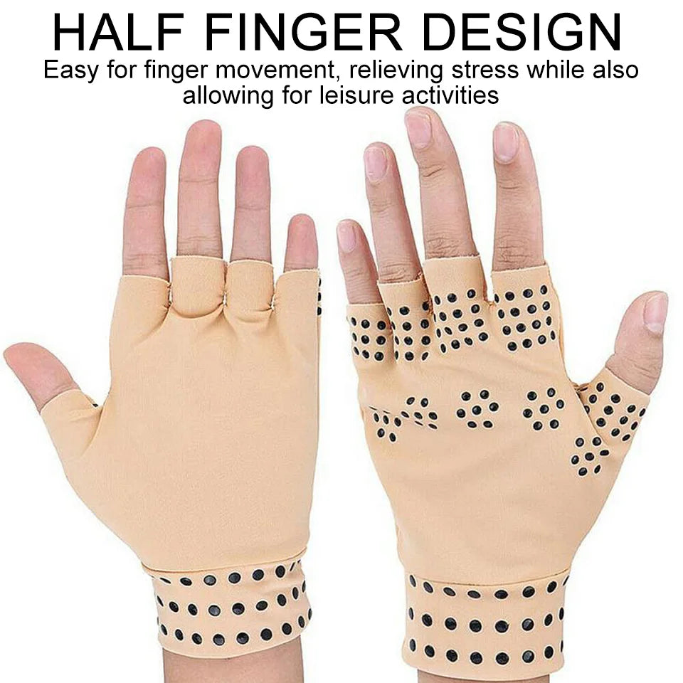 GETINFIT Dispensing Pressure Half Finger Gloves Outdoor Fitness Riding Gloves Non-slip Rehab Gloves Magnetic Physical Therapy