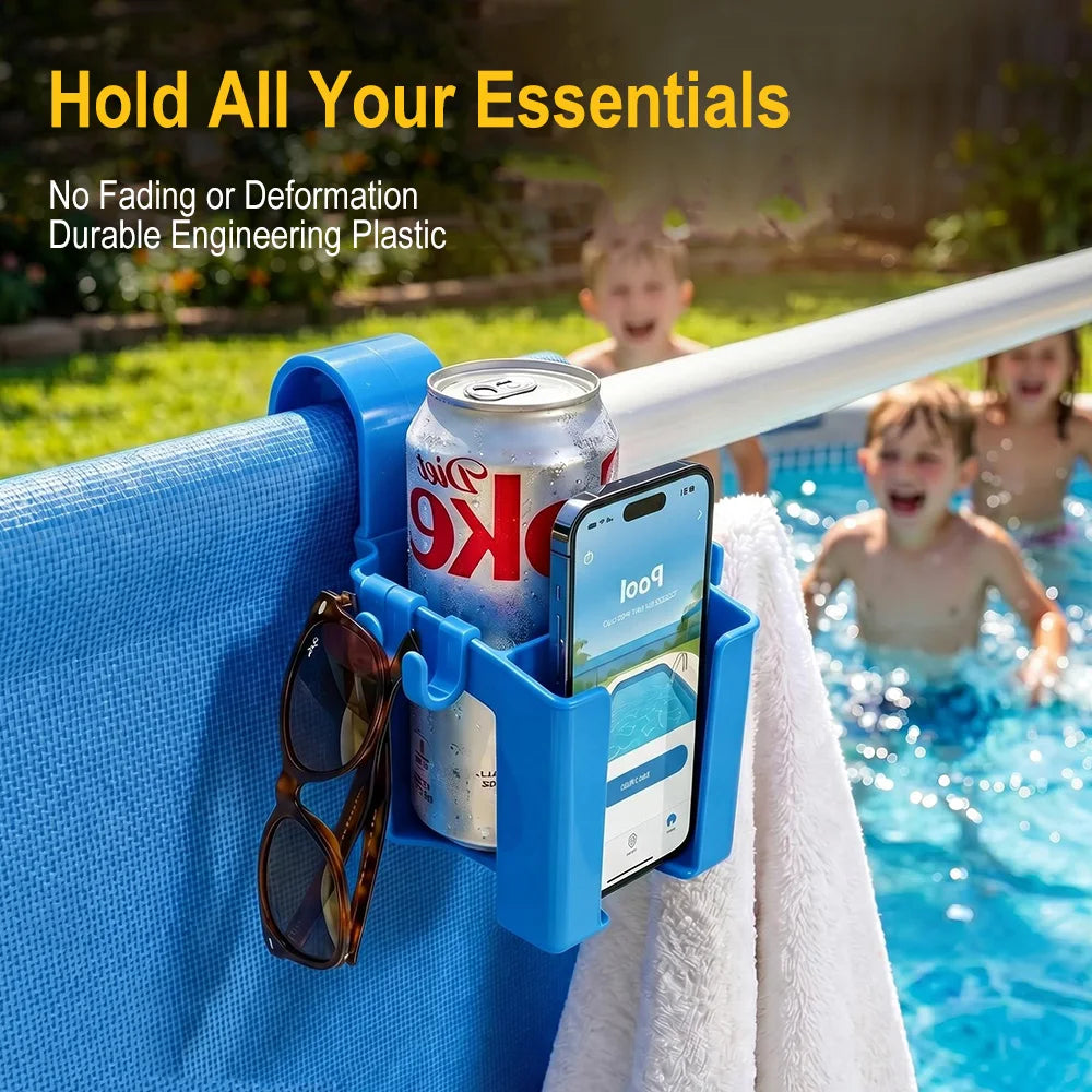 Pool Cup Holder Poolside Hanging Storage Basket with Hooks No Drill Hanging Organizer Plastic Drinks Cup Holder Pool Accessories