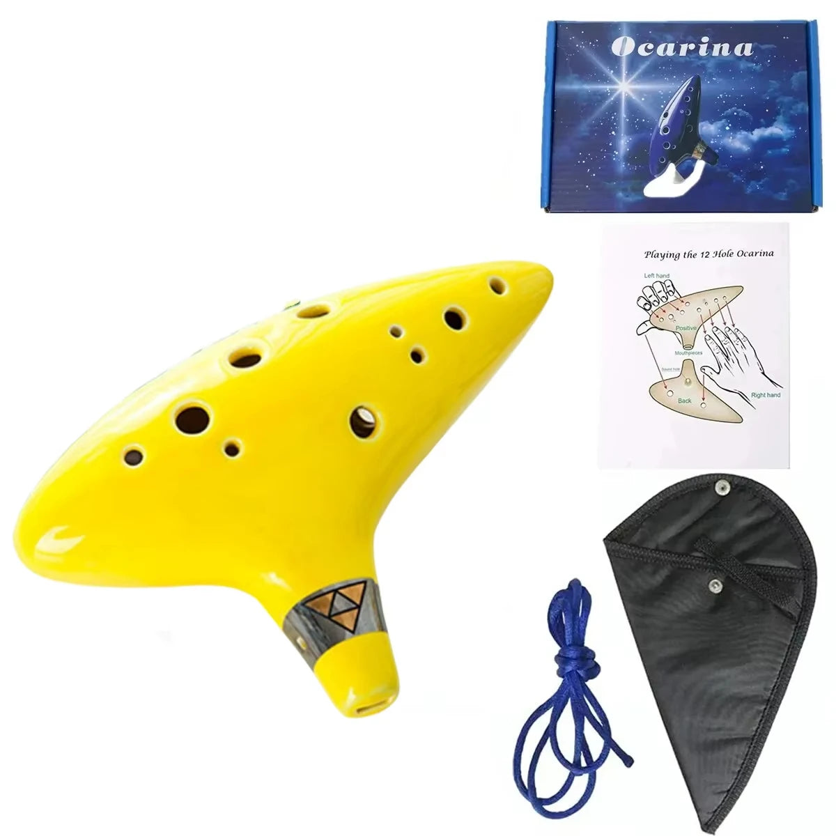 Miwayer Professional Alto C Ceramic Ocarina, 12 Tones Portable Musical Instrument with Storage Bag Neck String Music Book