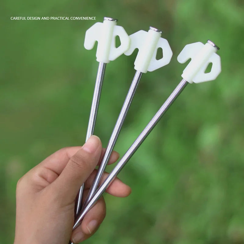 10Pcs/8 Inch Outdoor Tent Nail Tent Pegs Heavy Duty Steel Fluorescent Tent Stakes for Camping Canopy Awning Tent Ground Na