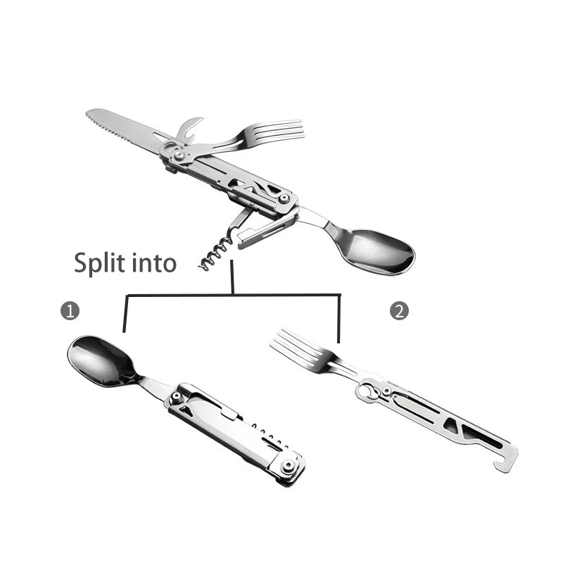 Portable Stainless Steel Foldable Cutlery Set, Knife Fork Spoon Combo, Lightweight Reusable Tableware for Camping Picnic Hiking