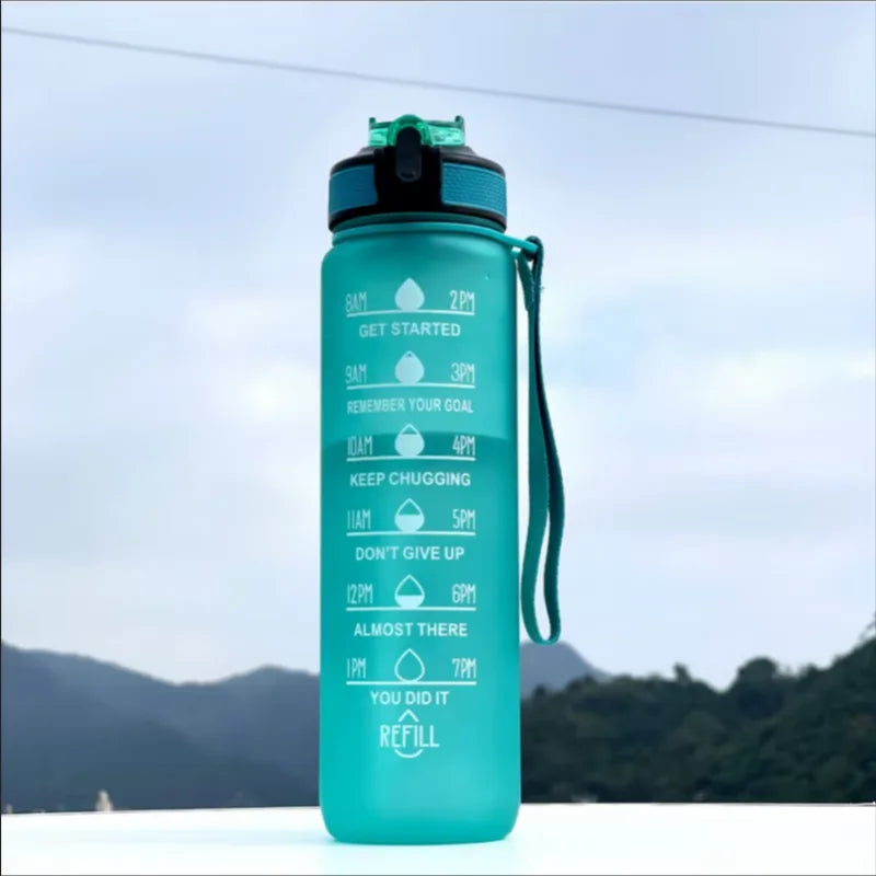 1000ML Large Capacity Sports Water Bottle with Time-Tracking Straw Leak Proof Locking Flip Cover for Outdoor Fitness