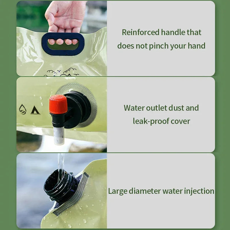 Camping Water Bag Outdoor Hiking Folding Water Bucket Bag with Faucet 8L Large Capacity Water Container Camping Supplies 캠핑용품
