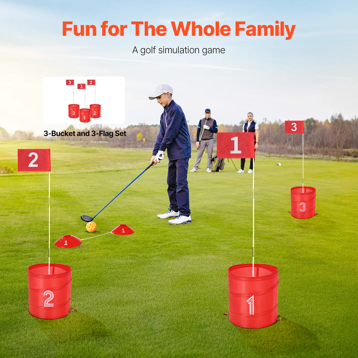 SucceBuy 3/6/9 Hole Backyard Golf Game Portable Bucket Golf Course Practice Chipping Games for Family Outdoor Sports