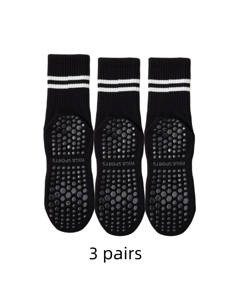 3 Pairs of Yoga Socks, Medium Length Socks, Pure Cotton Anti-Slip Silicone Indoor Fitness Pilates, Women's Sports Socks Wholesal