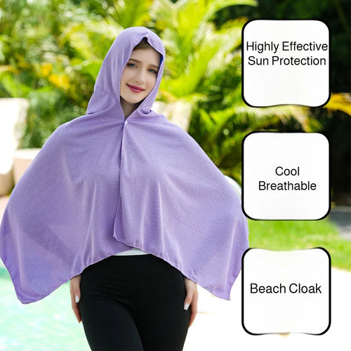4-in-1 Cooling Hooded Cloak Super Absorbent Oversized Hooded Towel Wrap Sunscreen Quick Dry Shawl for Swimming Beach Pool Travel