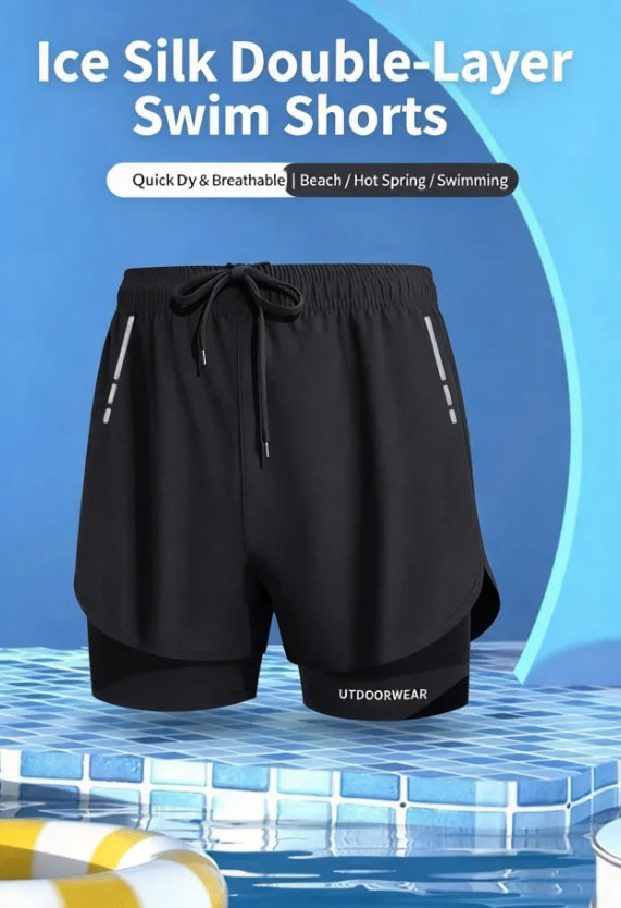 Men's Quick Dry Close Fitting Sports Swim Trunks Elastic Stretch Comfortable Swim Shorts Bathing Suit for Beach Pool Hot Spring
