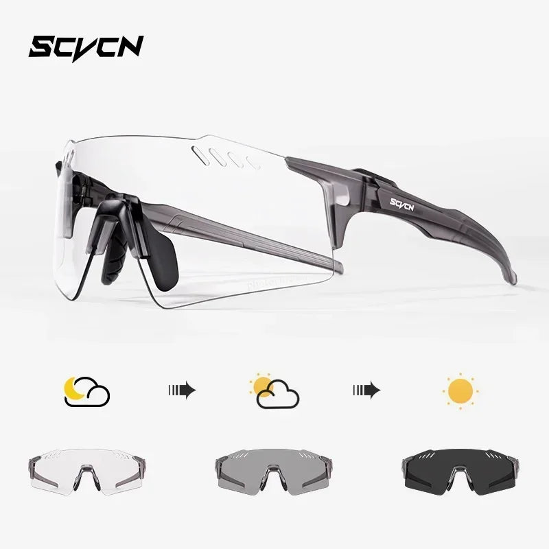 SCVCN UV400 Photochromic Cycling Glasss Sports Running Sunglasses Men Outdoor Drving Bicycle Goggles MTB Eyewear 1 Lens