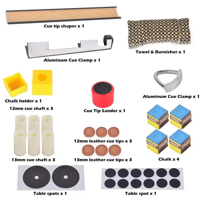 Billiard Cue Tip Repair Kit Pool Cue Repair Set Include Cue Clamp Pool Cue Tips Billiard Cue Tips Billiards Shaper Chalk Cubes