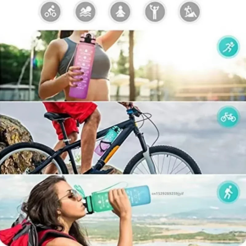 1000ML Large Capacity Sports Water Bottle with Time-Tracking Straw Leak Proof Locking Flip Cover for Outdoor Fitness