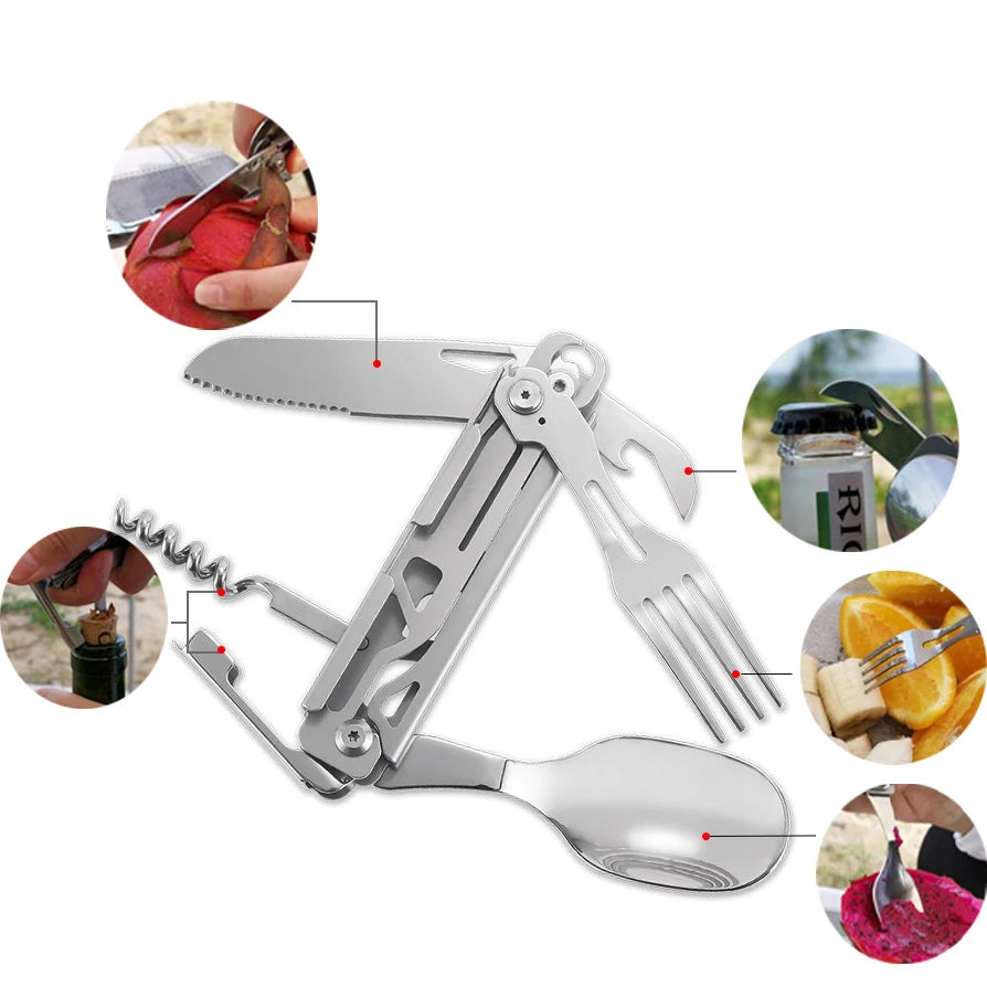 Portable Stainless Steel Foldable Cutlery Set, Knife Fork Spoon Combo, Lightweight Reusable Tableware for Camping Picnic Hiking