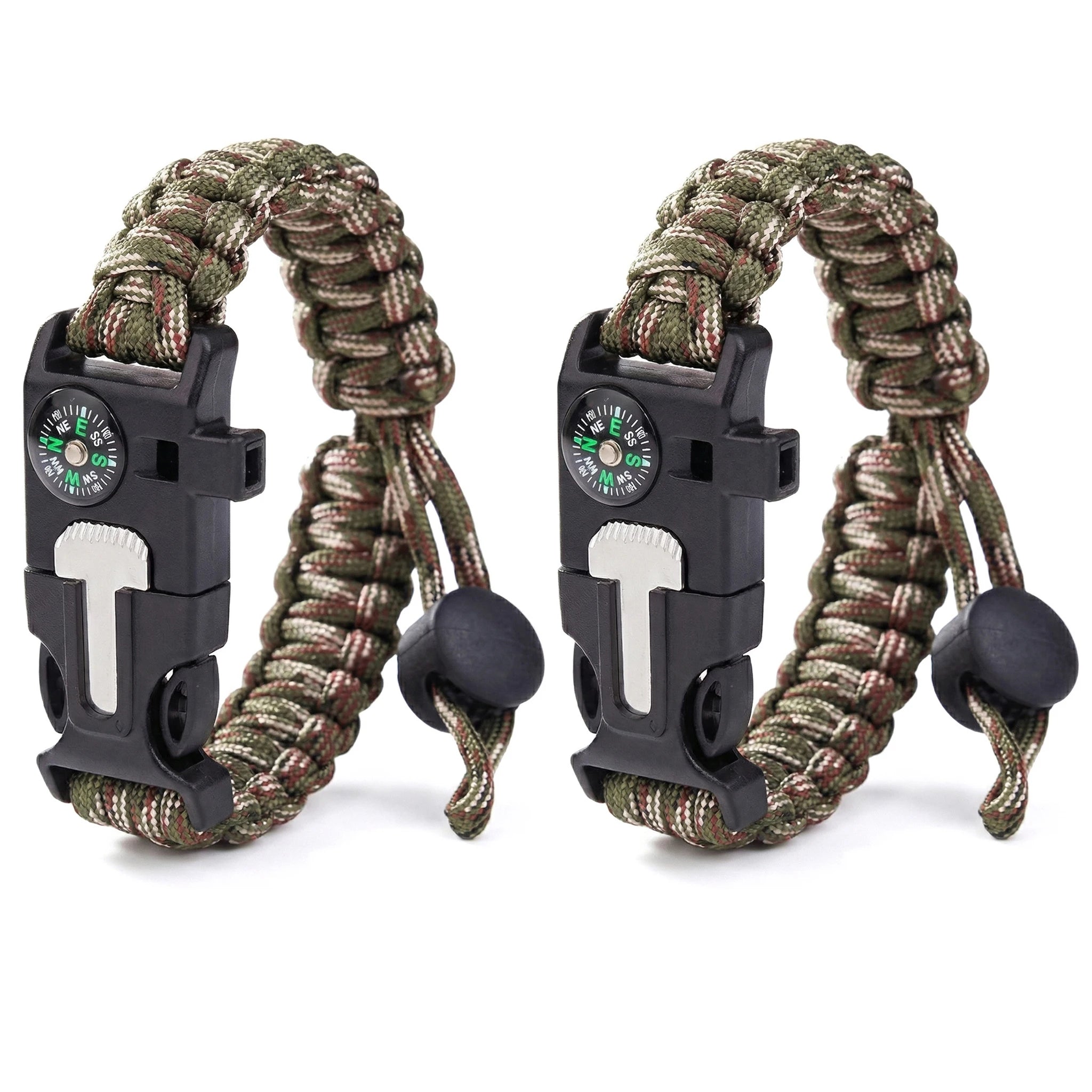 Outdoor Bracelets for Men and Women Adjustable Survival Paracord Bracelet with 11.8 Ft Nylon Cord, Flint Fire Starter, Camping