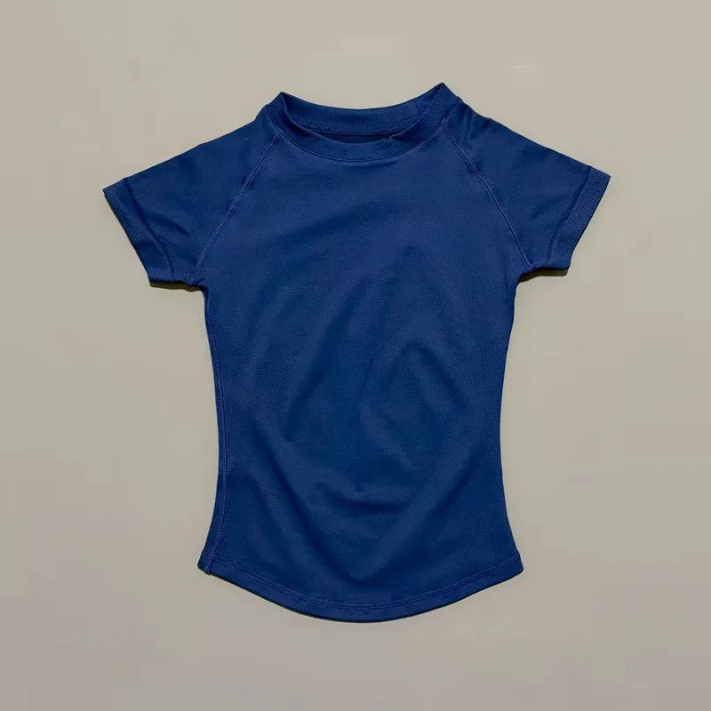 Sport Short Sleeve Top Women Running Sports T Shirt Summer Short Sleeve Round Neck Breathable Stretchy Gym Yoga Fitness Top