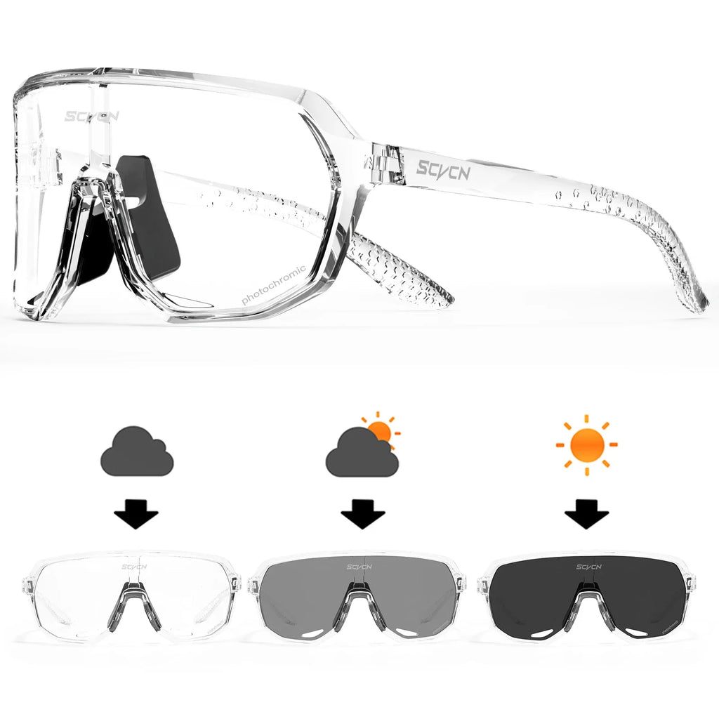 SCVCN Men Bike Photochromic Glasses Cycling Sunglasses for Women Sports Running MTB Biking Eyewear Road Mountain Bicycle Goggle